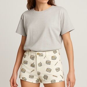 Dex Short Shorts White Grey & Fun Drum Pattern Comfort Side Thigh Slits 30